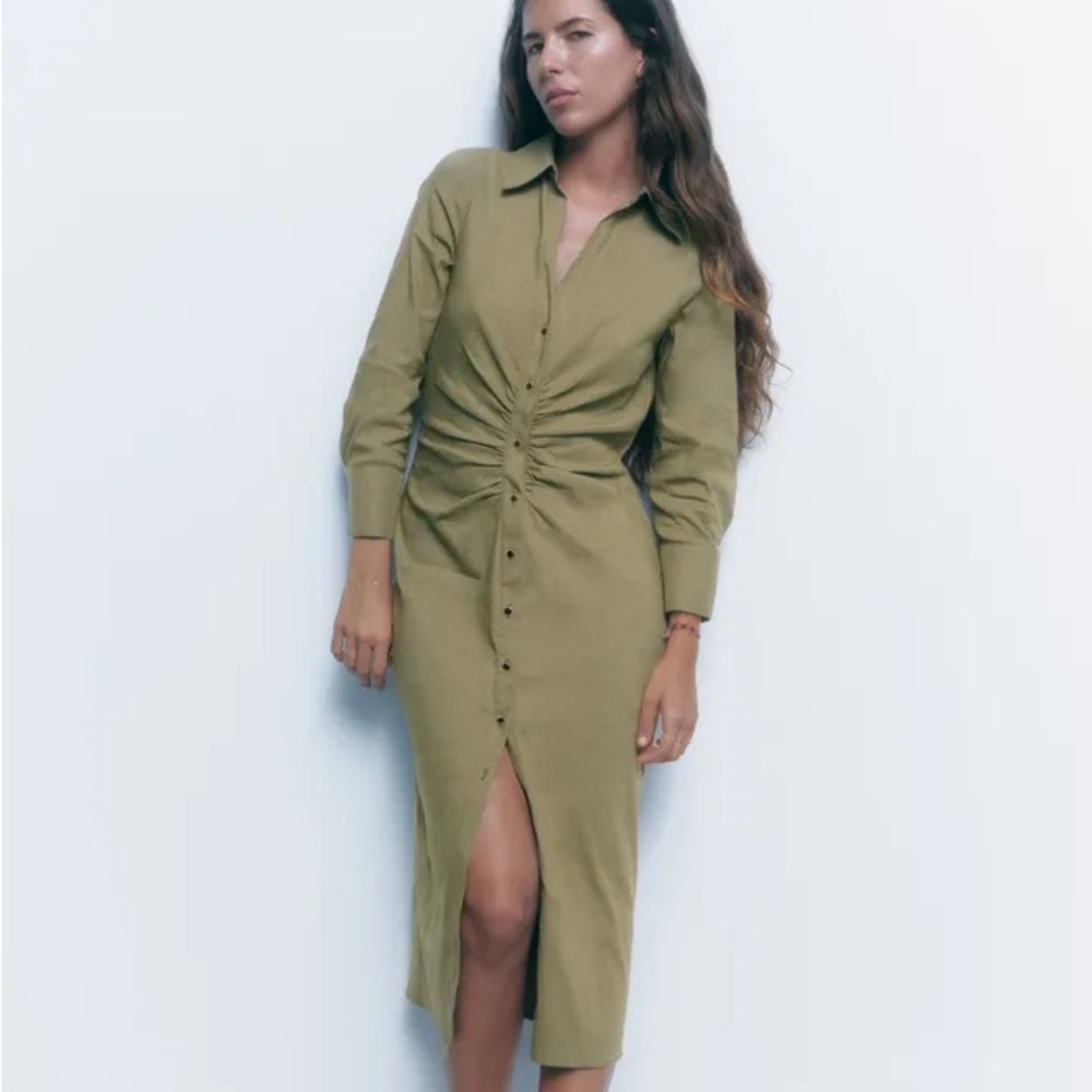 NWT Zara Green Midi Button Down Dress